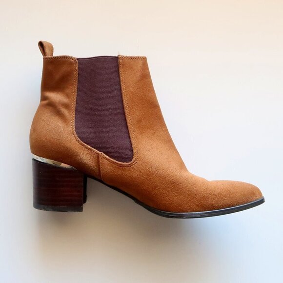 Nine West Brown Suede Almond Toe Block Heel Chelsea Ankle Boots / Booties 7.5 - Picture 8 of 15